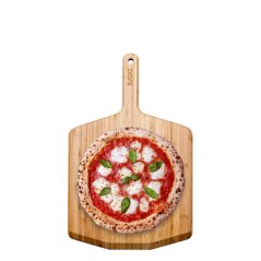 Ooni 12 Bamboo Peel Front with pizza